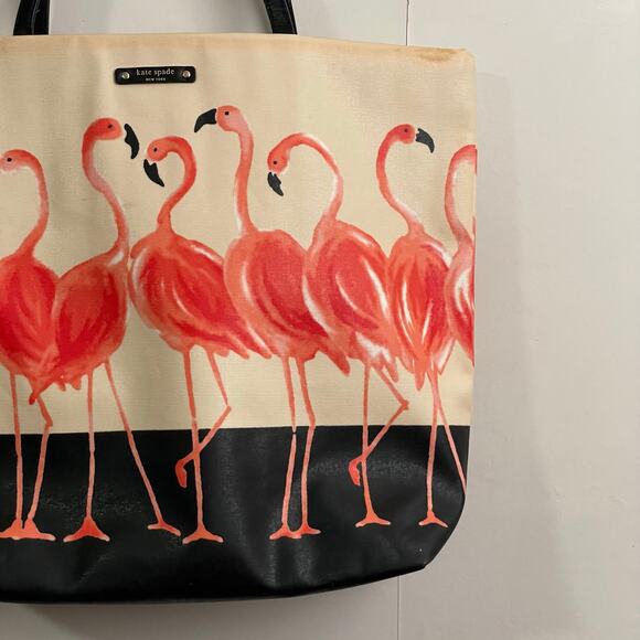 Kate Spade OS tote bag purse flamingos tropical beach vacation luxury watercolor - Picture 9 of 13